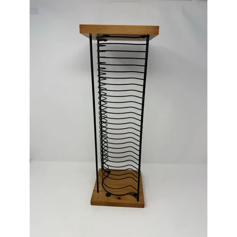 Vintage Wood and Wire CD Tower Rack Stand Holds 30 CDs